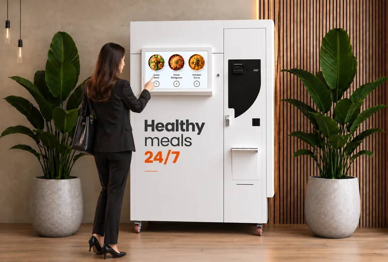En ansatt bruker en SmartVend matserveringsautomat